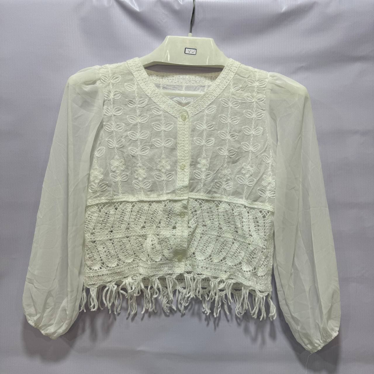 شومیز قلاب بافی استین حریر کد 7 — تصویر ۳