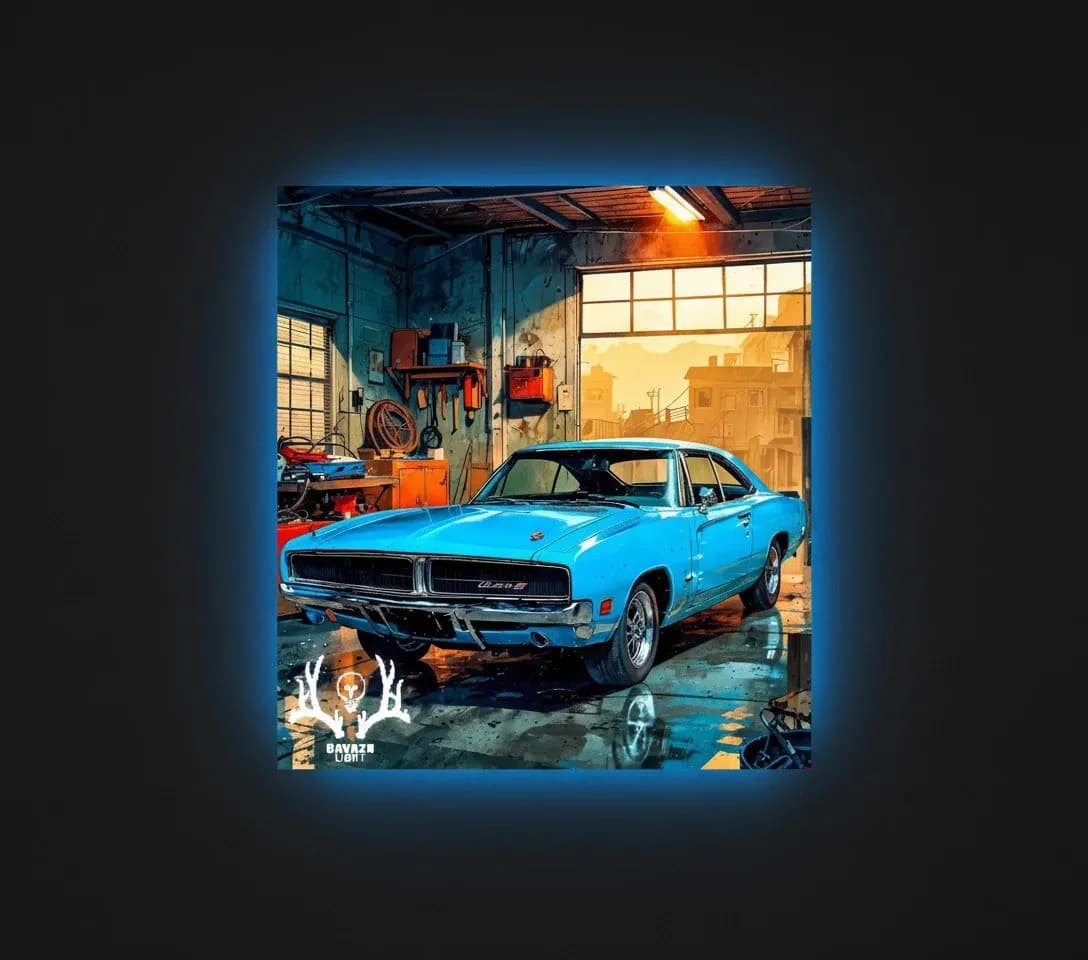تابلو بک لایت Dodge Charger کلاسیک آبی