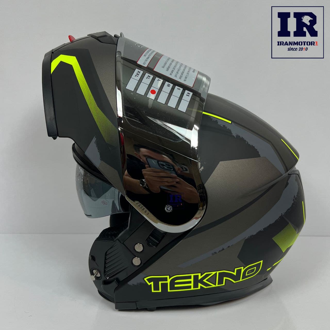 کلاه کاسکت بلوتوث دار فک متحرک تکنو Tekno – خاکستری فسفری + M2C — تصویر ۵