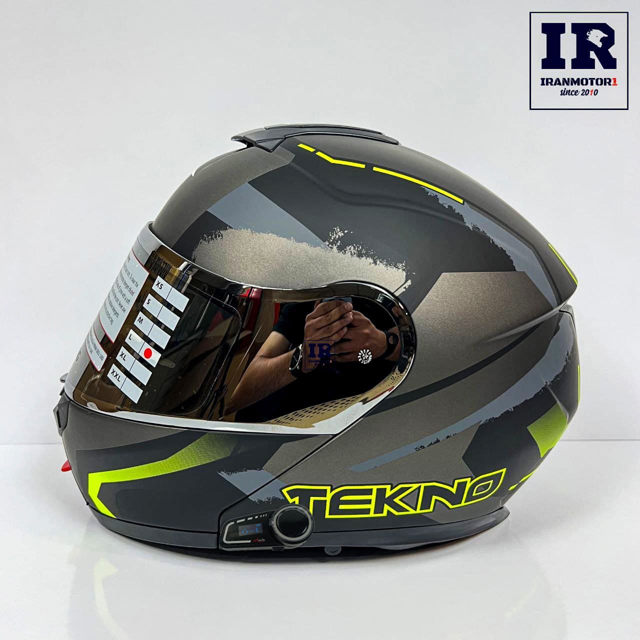 کلاه کاسکت بلوتوث دار فک متحرک تکنو Tekno – خاکستری فسفری + M2C