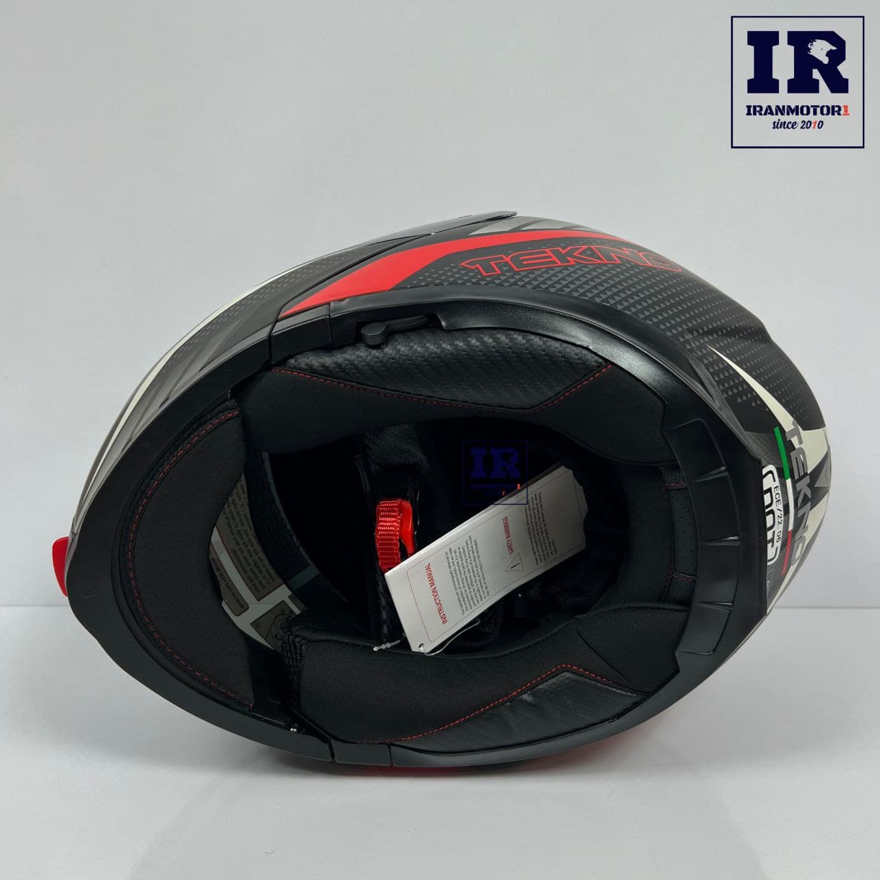 کلاه کاسکت بلوتوث دار فک متحرک تکنو Tekno – مشکی سفید قرمز + M2c — تصویر ۴