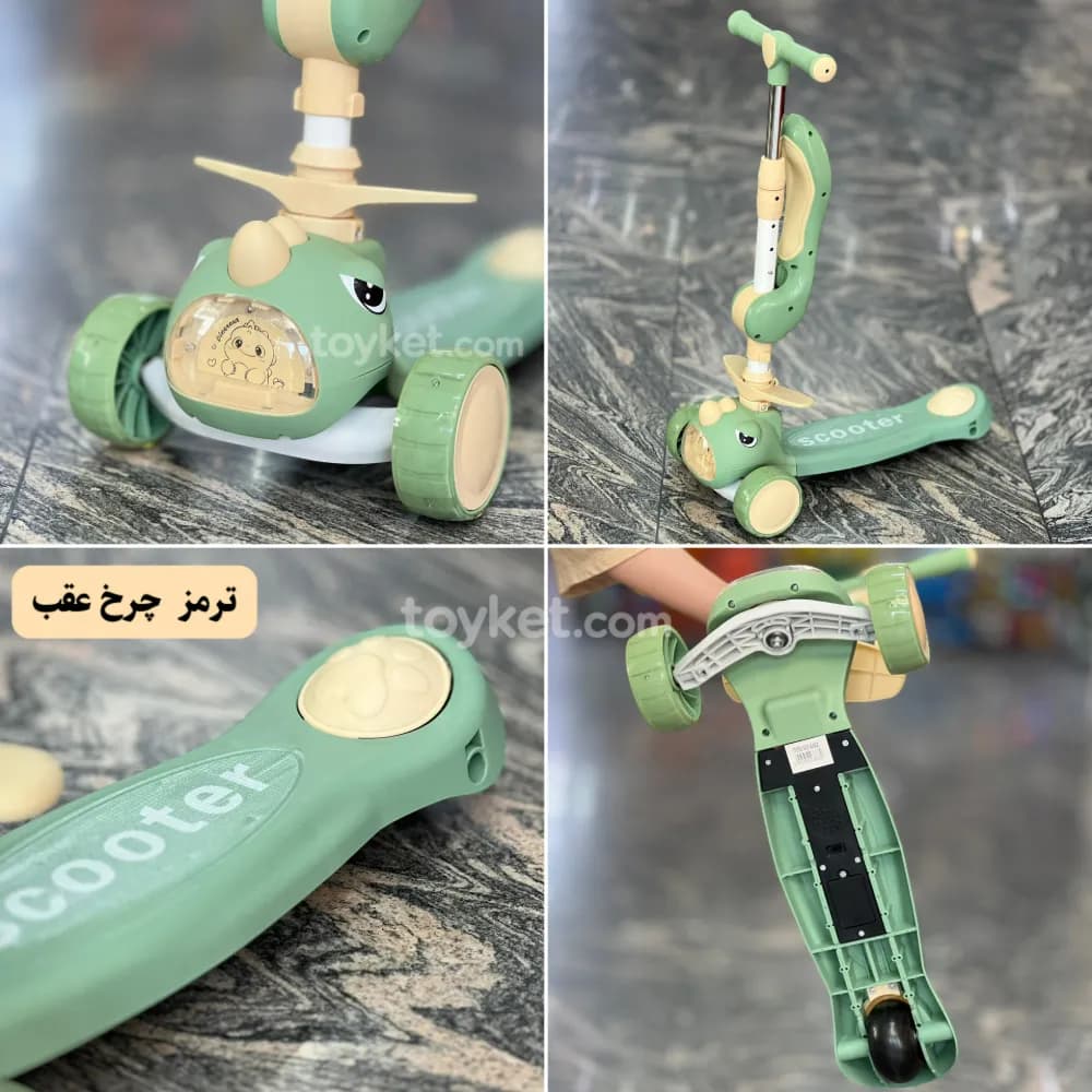 اسکوتر نشیمن دار کودک موزیکال و چراغ دار دایناسوری — تصویر ۵