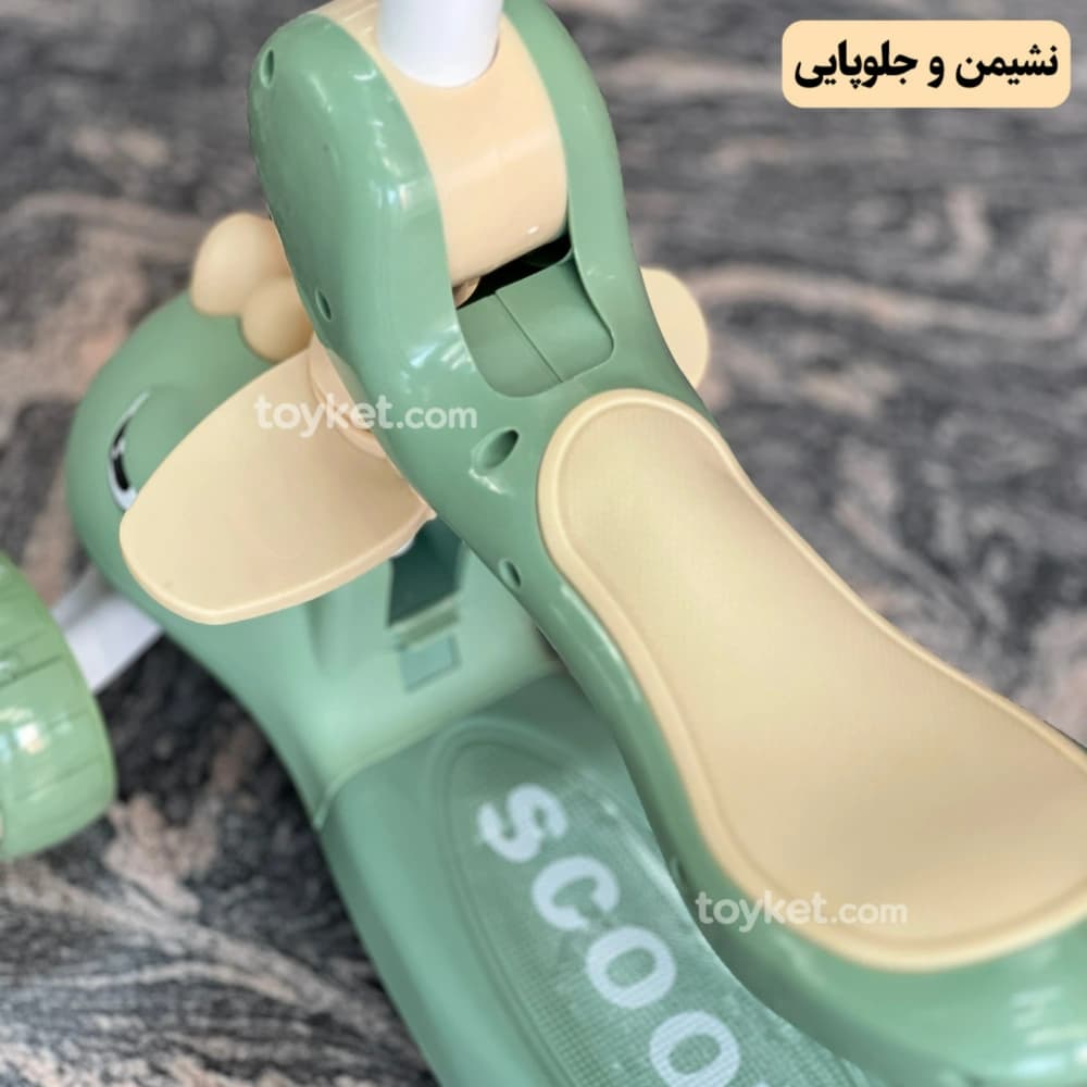 اسکوتر نشیمن دار کودک موزیکال و چراغ دار دایناسوری — تصویر ۷