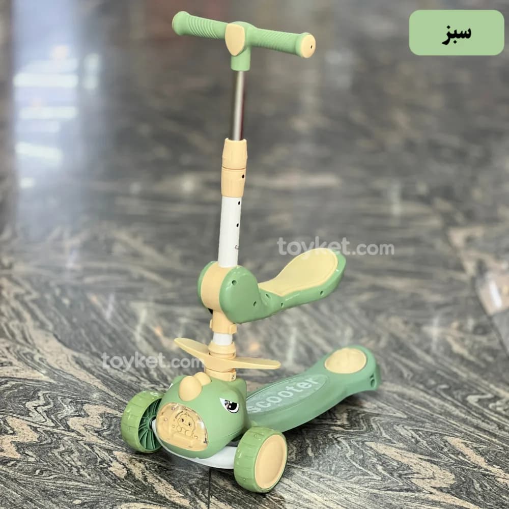 اسکوتر نشیمن دار کودک موزیکال و چراغ دار دایناسوری — تصویر ۲