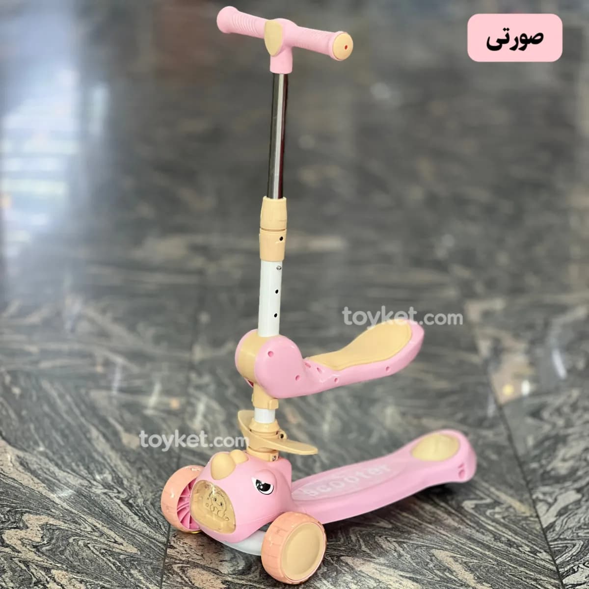 اسکوتر نشیمن دار کودک موزیکال و چراغ دار دایناسوری — تصویر ۴