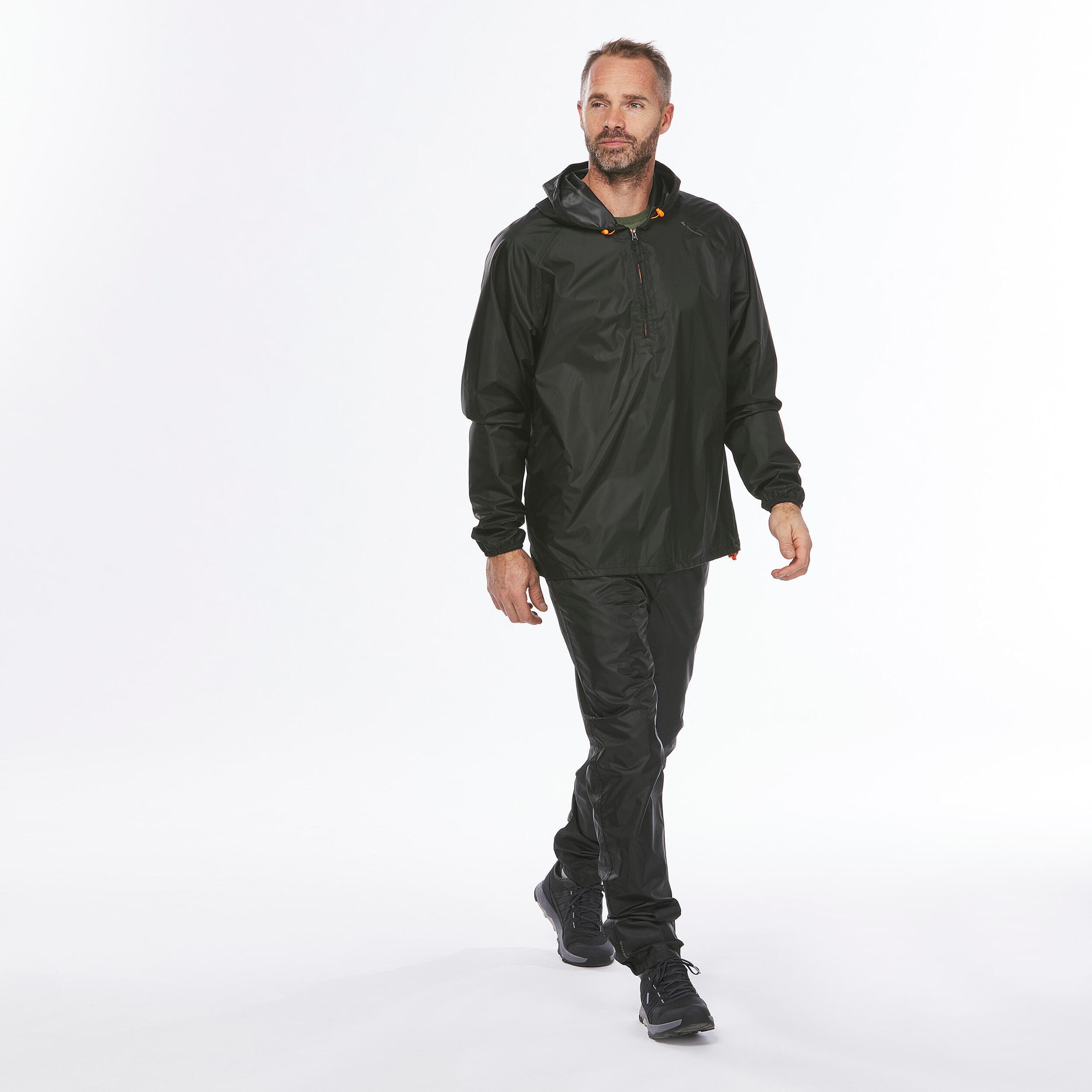 بارانی مردانه کچوا Quechua Men’s Outdoor Raincoat – Black – Raincut 1/2 Zip — تصویر ۴