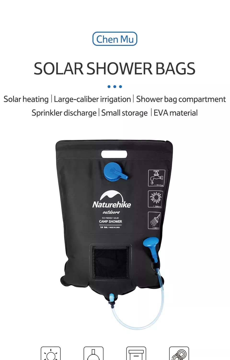 کیسه دوش خورشیدی نیچرهایک Naturehike portable 20L EVA Camping Solar Shower Bag — تصویر ۴