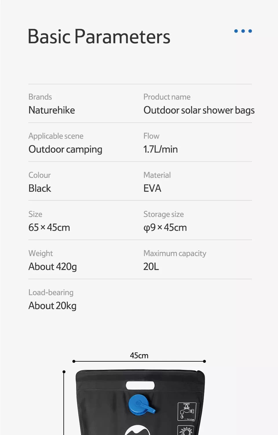 کیسه دوش خورشیدی نیچرهایک Naturehike portable 20L EVA Camping Solar Shower Bag — تصویر ۵