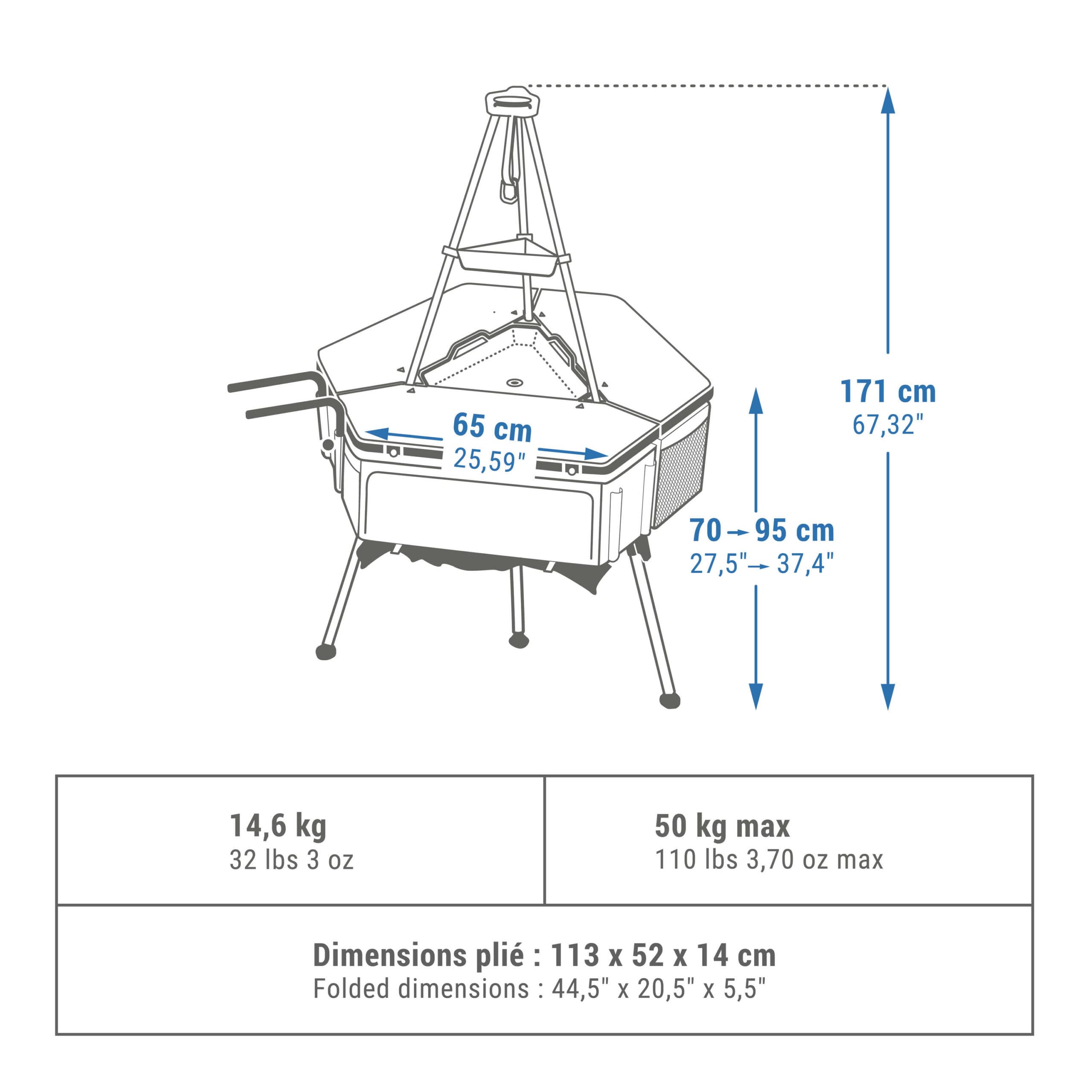 میز آشپزخانه کمپینگ کچوا (پیش خرید) Quechua Folding Camping Kitchen Unit – Tepee — تصویر ۳