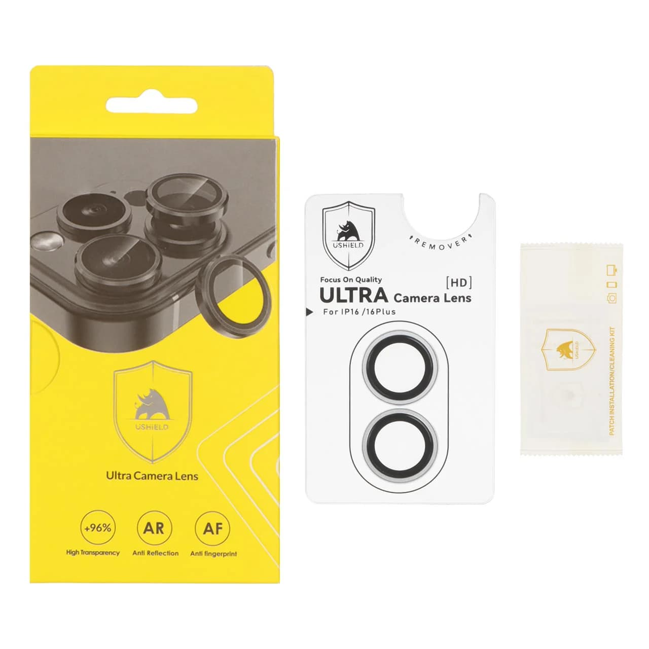 محافظ لنز رینگی اورجینال Ultra Camera Lens Ushield شابلون دار Apple iPhone 16 / iPhone 16 Plus
