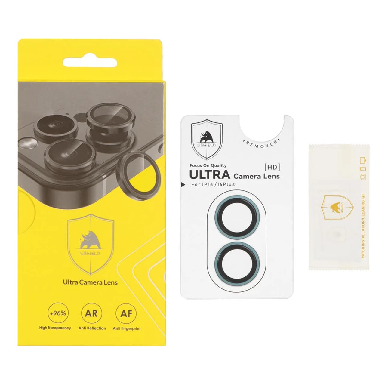 محافظ لنز رینگی اورجینال Ultra Camera Lens Ushield شابلون دار Apple iPhone 16 / iPhone 16 Plus — تصویر ۳