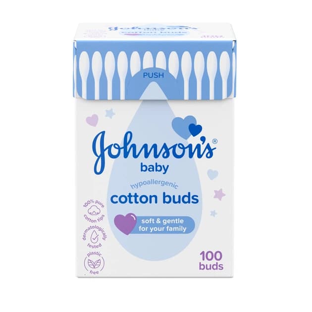 گوش پاک‌کن پنبه‌ای کودک جانسون Johnson’s Baby Cotton Buds بسته 100 عددی