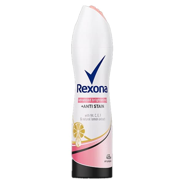 اسپری ضد تعریق زنانه خشک روشن‌کننده و ضد لک رکسونا Rexona مدل Advanced Brightening + Anti Stain حجم 150 میل