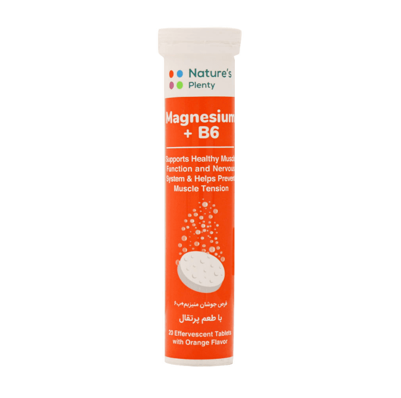 قرص جوشان منیزیم و ویتامین B6 نیچرز پلنتی 20 عدد پرتقالی Natures Plenty Mangnesium And Vitamin B6 20 Effervescent Tabs