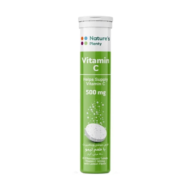 قرص جوشان ویتامین C 500 میلی گرم با طعم لیمو نیچرز پلنتی 20 عدد Natures Plenty Vitamin C 500 mg 20 Effervescent Tabs