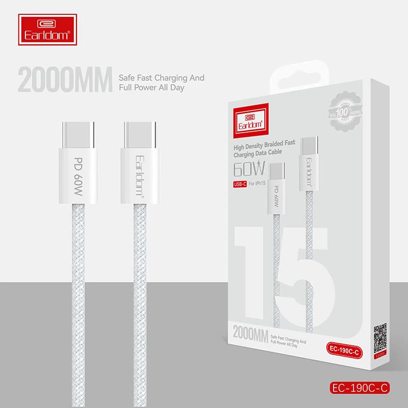 کابل دو سر تایپ سی فست شارژ 60 وات ارلدام EC-190C-C طول 2 متر — تصویر ۶
