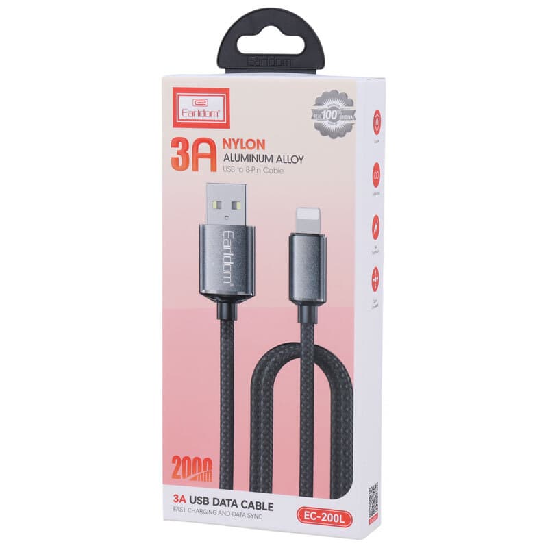 کابل لایتنینگ فست شارژ 3 آمپر ارلدام EC-200L طول 2 متر — تصویر ۵