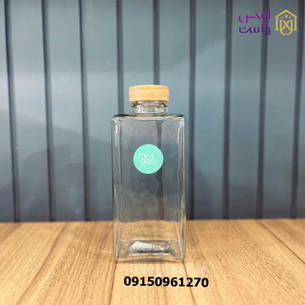 بطری آب چهارگوش درب چوبی مدل نارون 2908