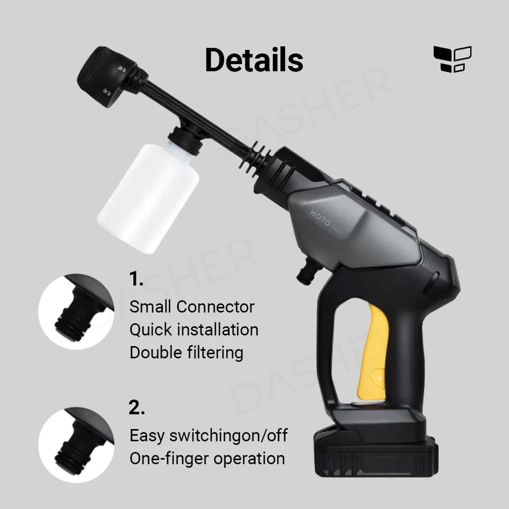 کارواش شيائومی مدل HOTO Cordless High Pressure Car Washer Gun 20V — تصویر ۴