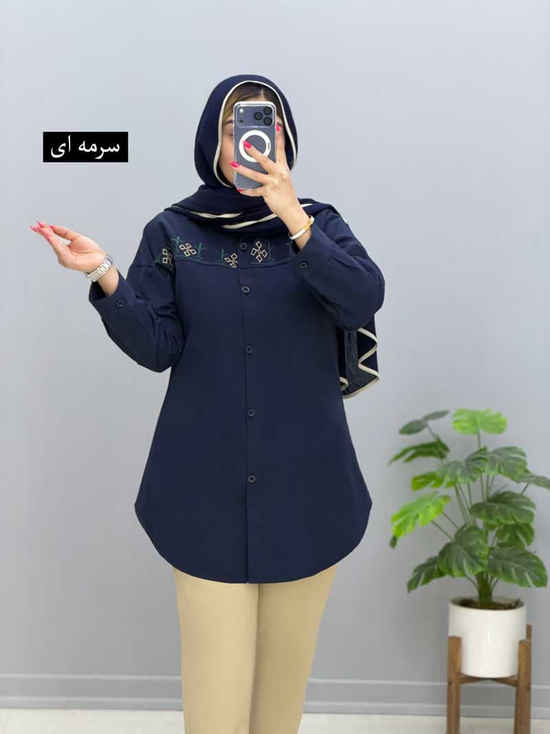 مانتو گلدوزی کتان پاکبانو کد 20091431 — تصویر ۳