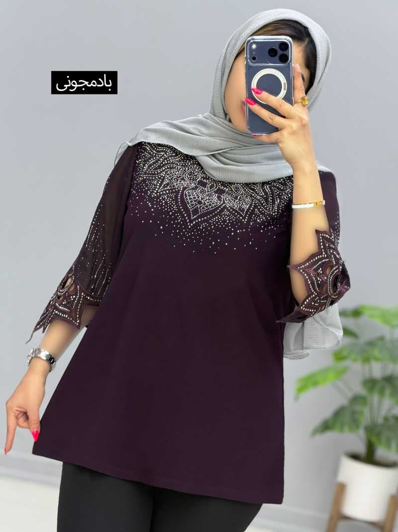 بلوز نگینی کرپ گلبانو کد205601 — تصویر ۵