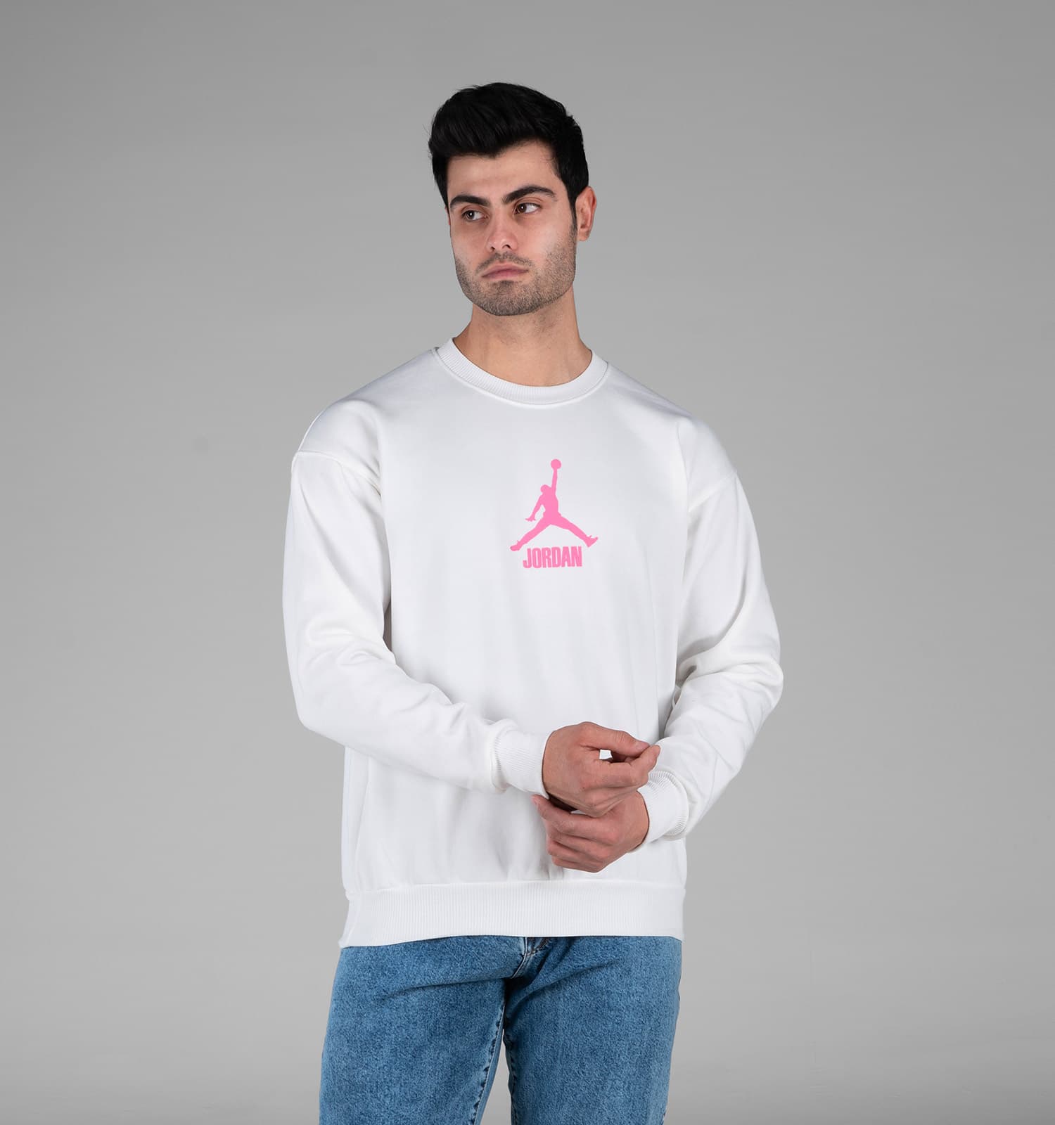 بلوز دورس مردانه یقه گرد سفید طرح دار Jordan کد 48937 — تصویر ۲