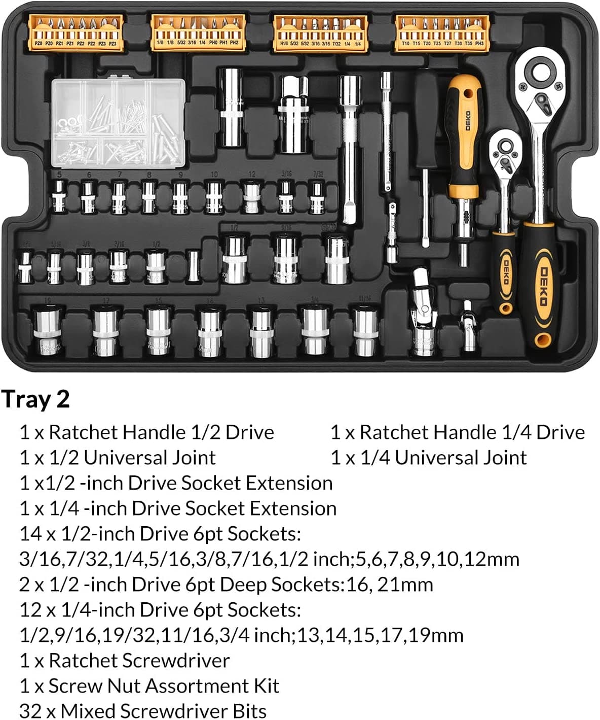 کیت ابزار دستی DEKOPRO 258 Piece Tool Kit with Rolling Tool Box — تصویر ۵