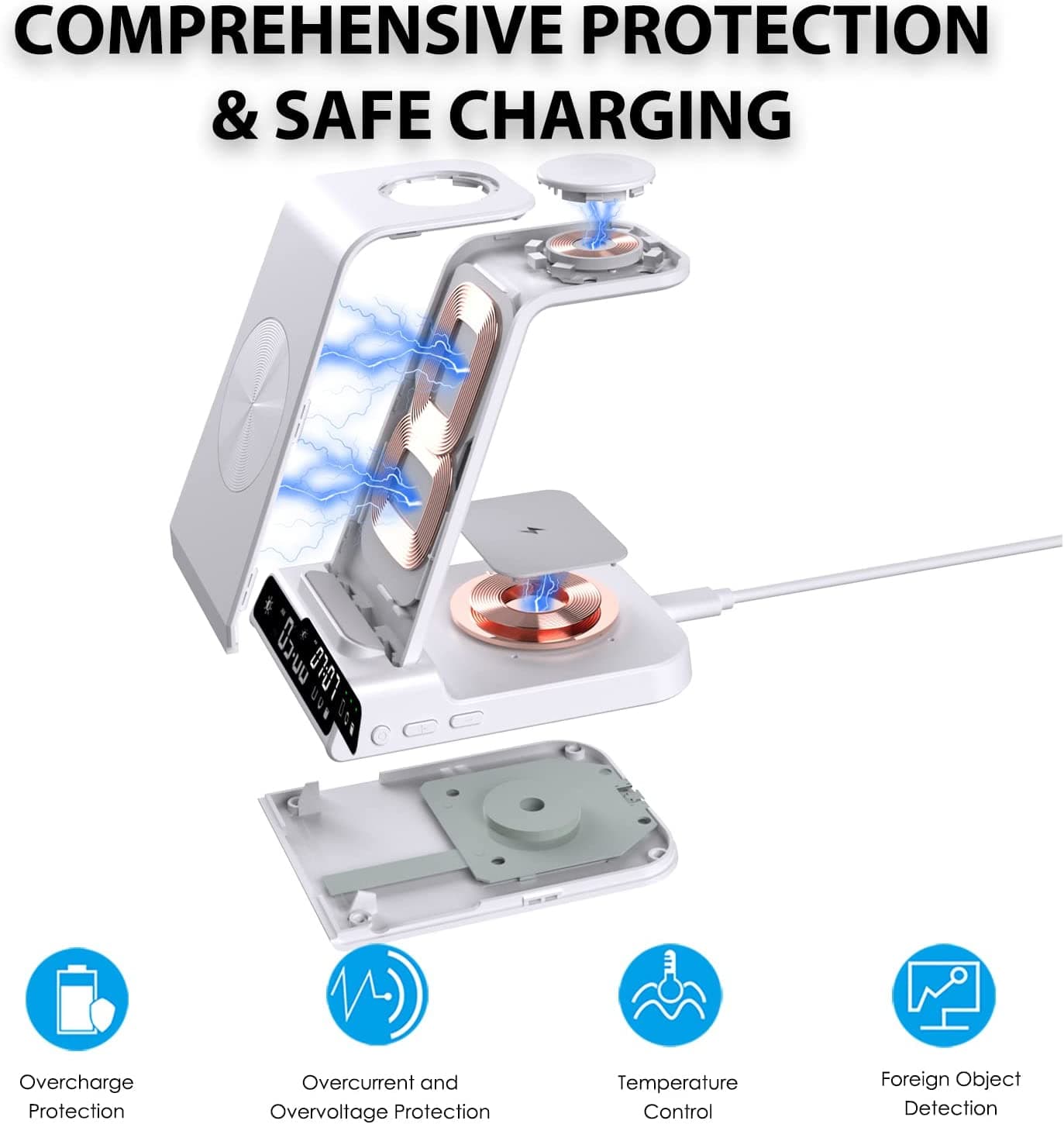 شارژر بی سیم آیفون با ساعت دیجیتال سازگار با اپل واچ leChivée Wireless Charger iPhone, 3 in 1 Wireless Charging — تصویر ۶
