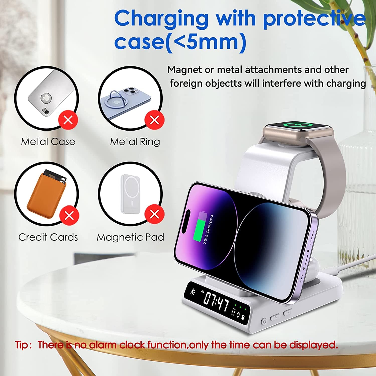 شارژر بی سیم آیفون با ساعت دیجیتال سازگار با اپل واچ leChivée Wireless Charger iPhone, 3 in 1 Wireless Charging — تصویر ۴