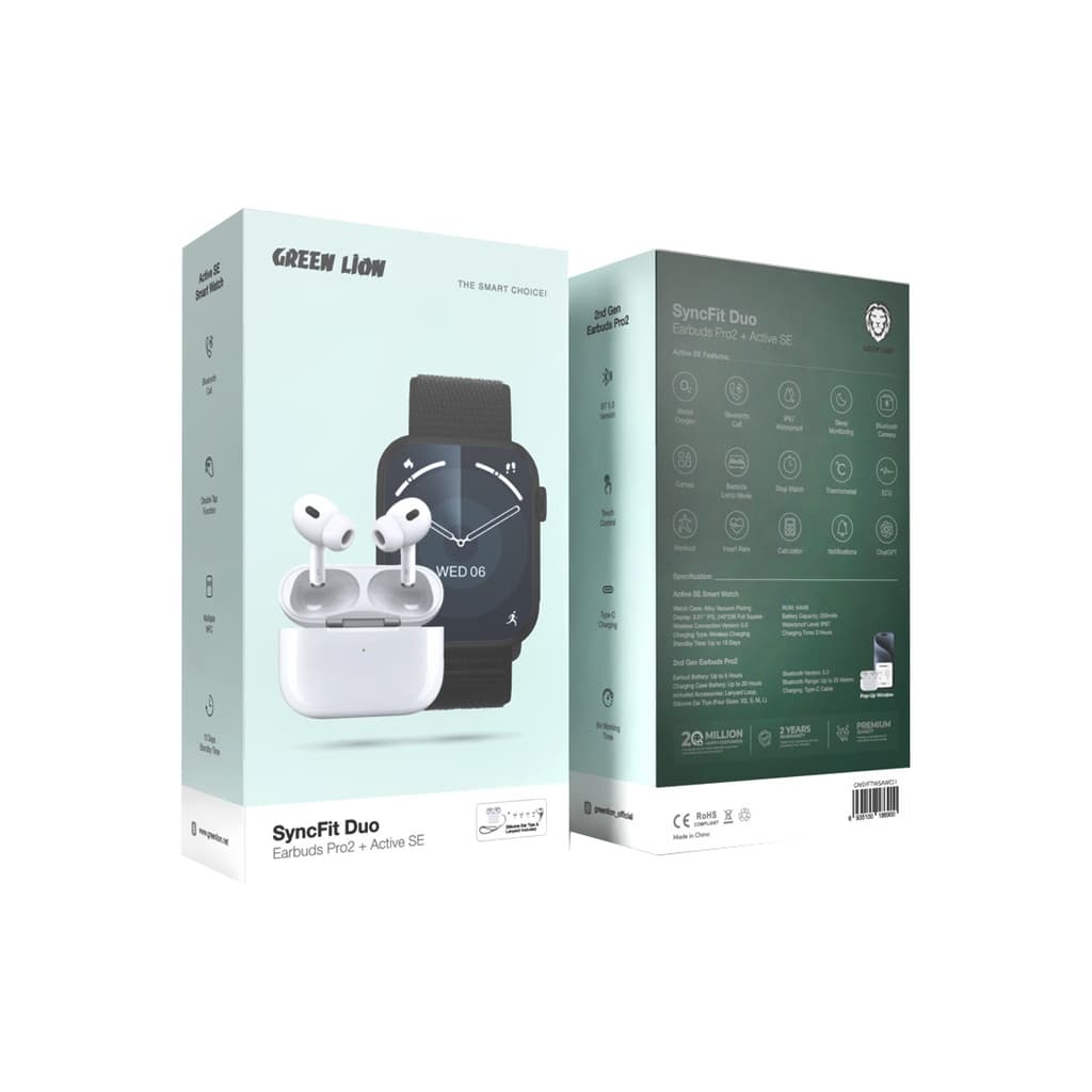 پک ساعت هوشمند و هندزفری بلوتوث گرین لاین مدل SyncFit Duo (Active SE + Earbuds Pro 2)