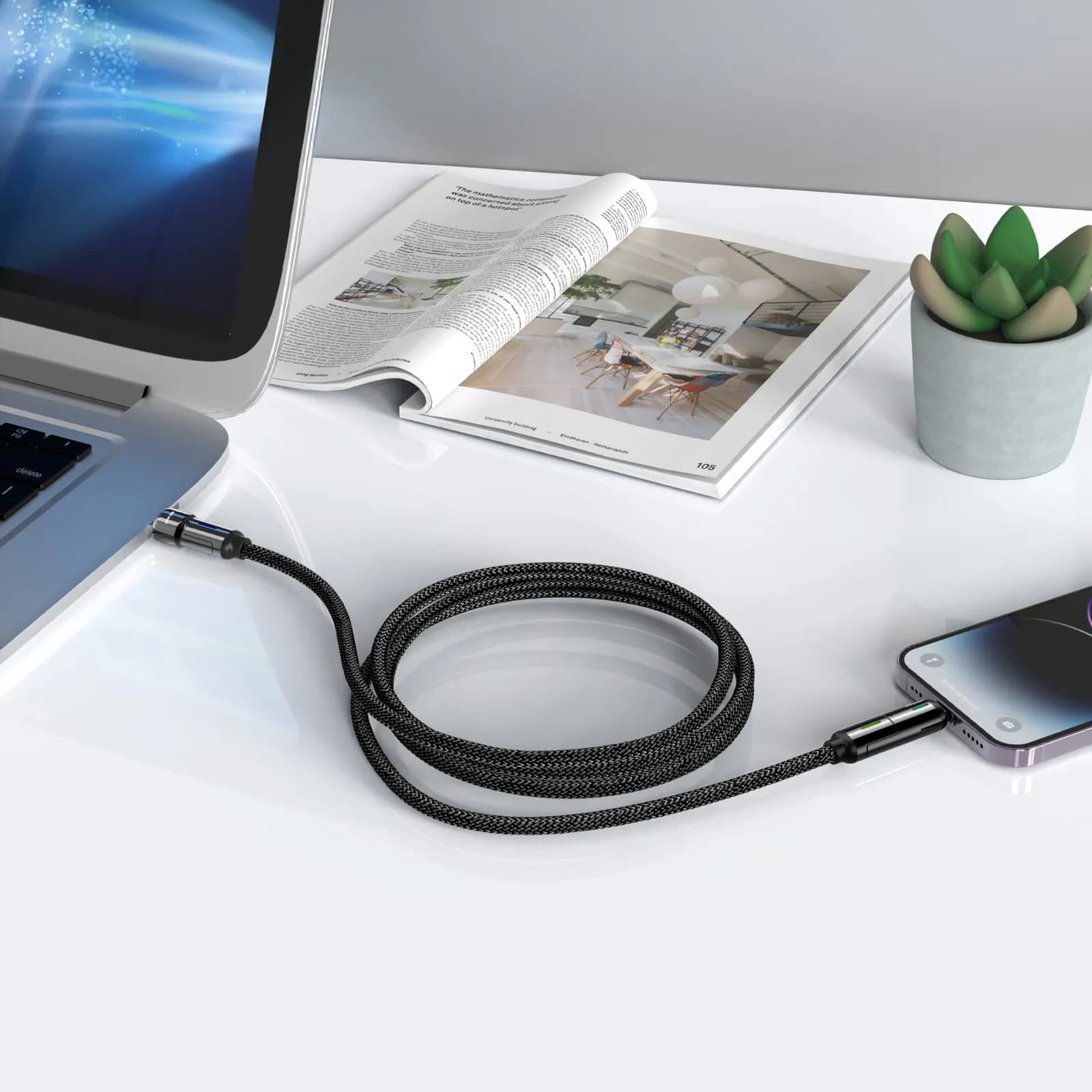 کابل چهار کاره 60 وات گرین لاین مدل 4in1 LED با شارژ سریع و LED داخلی — تصویر ۳