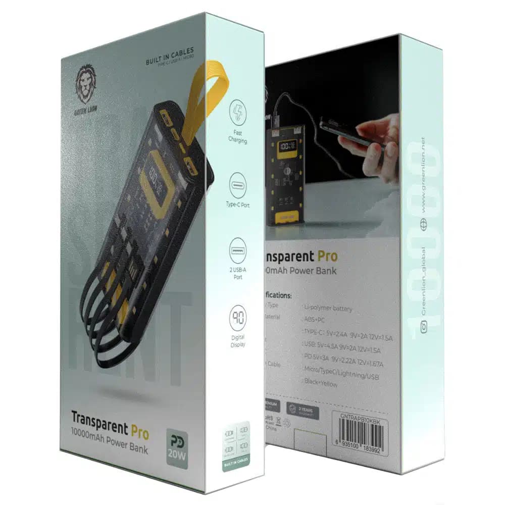 پاوربانک گرین لاین مدل Transparent Pro 10000 Powerbank