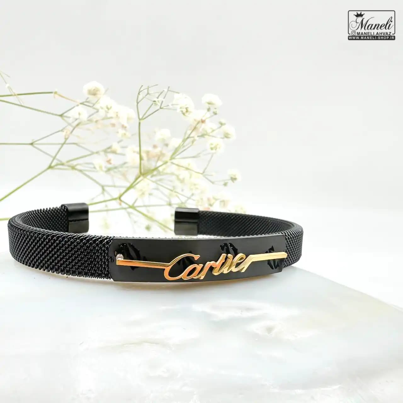 دستبند النگویی حصیری مردانه با پلاک cartier | استیل | رنگ ثابت 14030615 — تصویر ۳