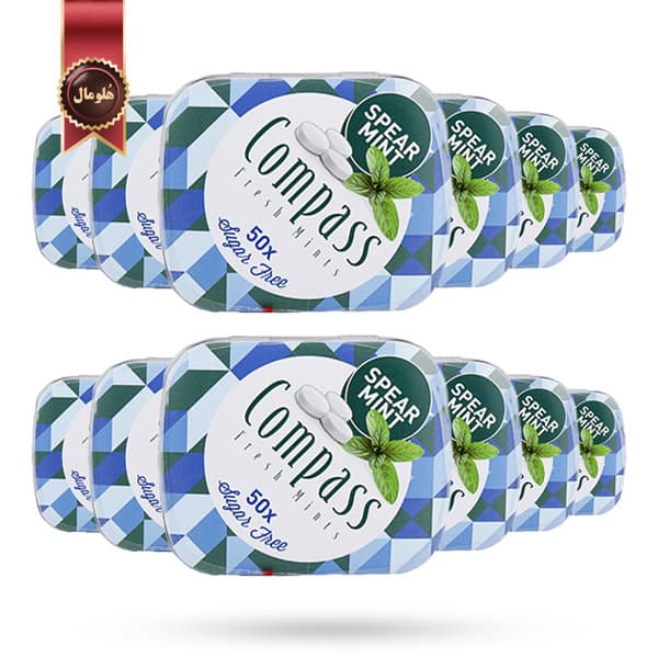 12 عدد قرص خوشبوکننده دهان کامپس compass مدل نعناع اسپیرمنت Spearmint (اورجینال) — تصویر ۲
