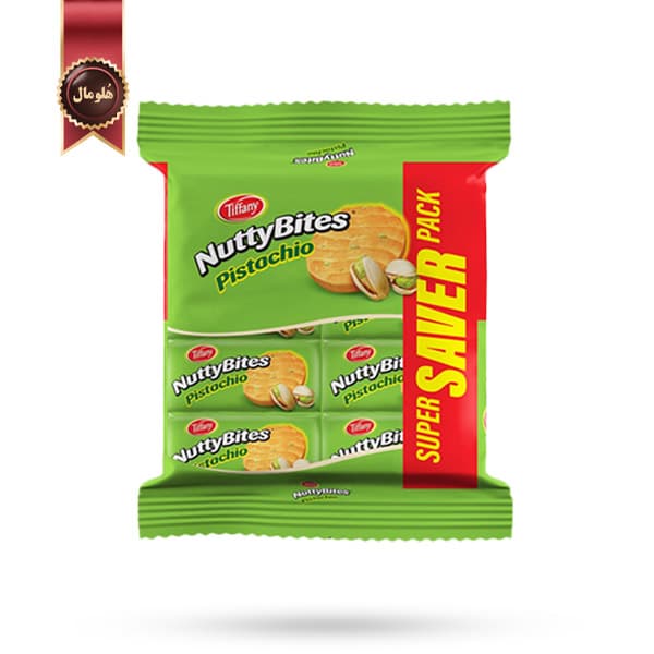 بیسکوییت تیفانی Tiffany مدل مغز پسته ناتی بایتس Nutty Bites Pistachio پک 8 عددی (اورجینال)