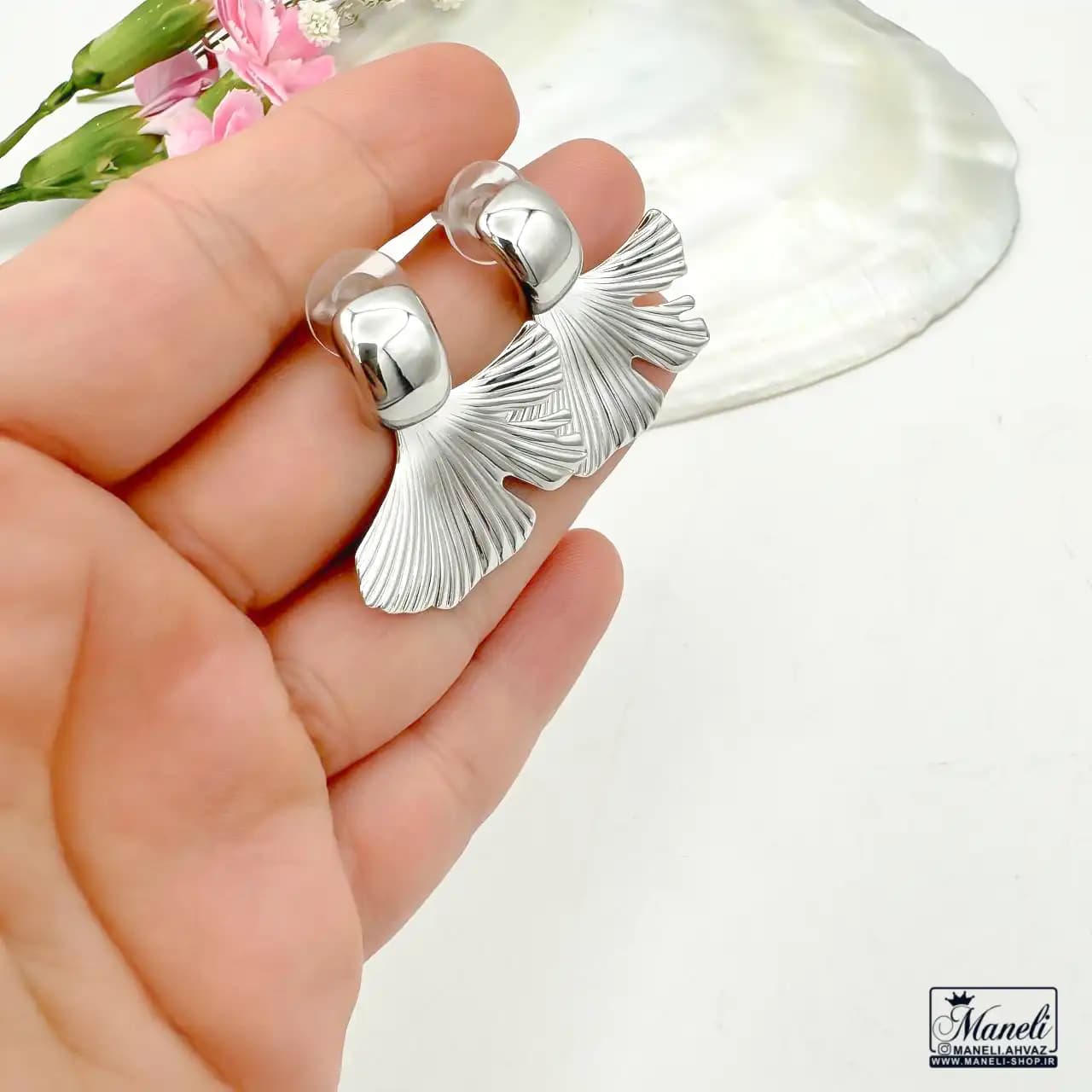 گوشواره طرح صدف طلایی و نقره ای | استیل | رنگ ثابت 14030572 — تصویر ۵