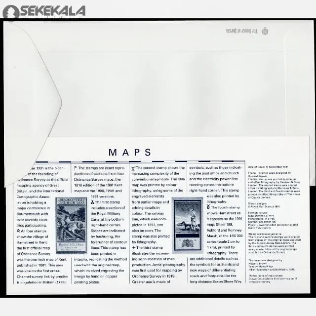 پاکت پستی مهر روز یادبودی نقشه ها بریتانیا 1991 (Royal Mail) — تصویر ۲