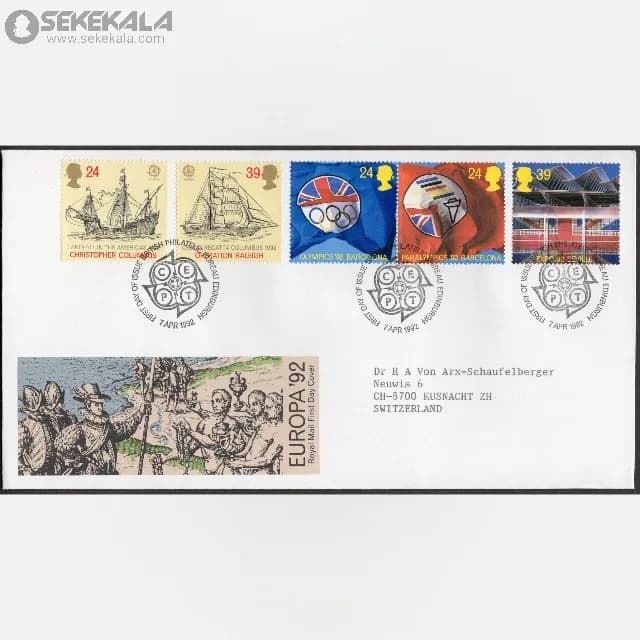 پاکت پستی مهر روز بریتانیا 1992 (Royal Mail)