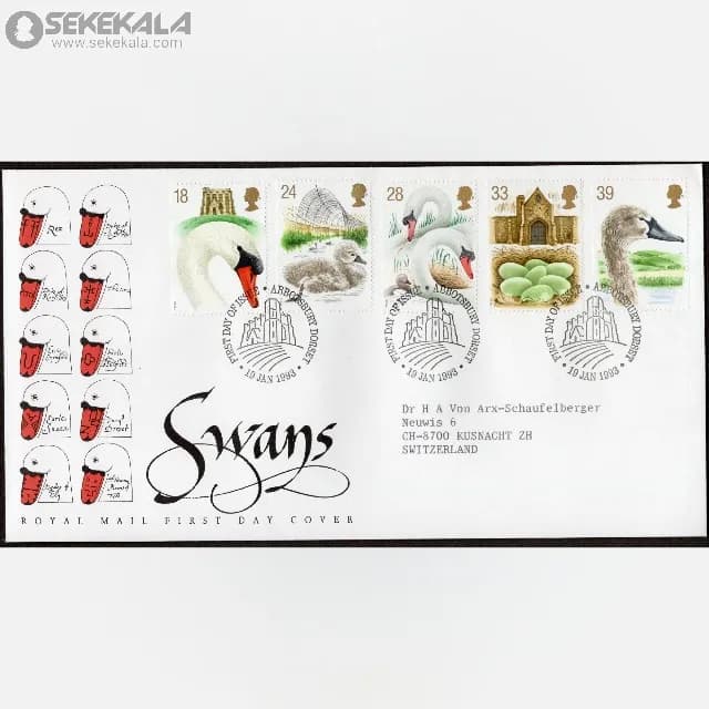 پاکت پستی مهر روز یادبودی قوها بریتانیا 1993 (Royal Mail)