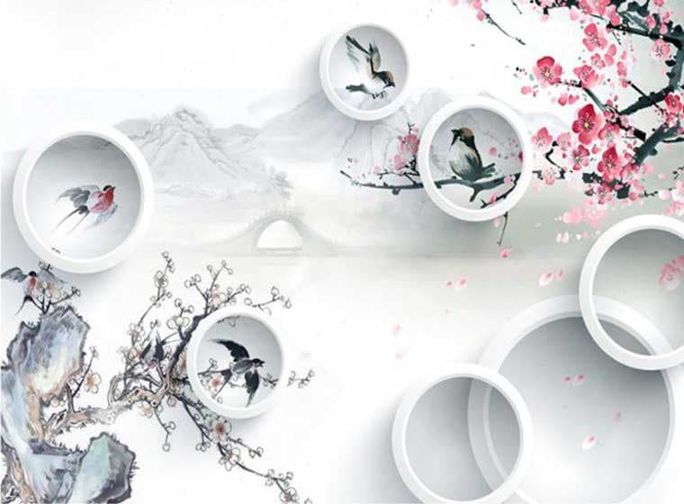 پوستر دیواری سه بعدی بهار پرستوها کد 3DF-049 — تصویر ۲