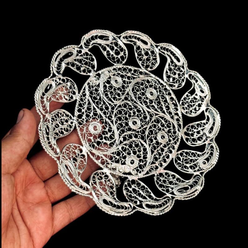 ظروف ملیله کاری شیرینی خوری دورترمه پایه کوتاه — تصویر ۵