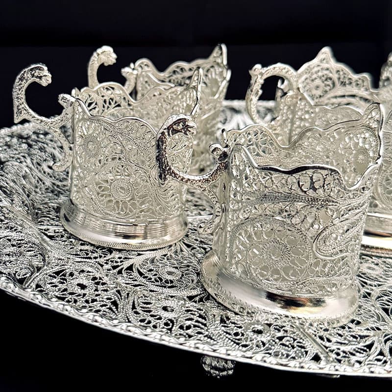 سرویس پذیرایی لوکس ملیله کاری (سینی، قندان و چای‌خوری) — تصویر ۵
