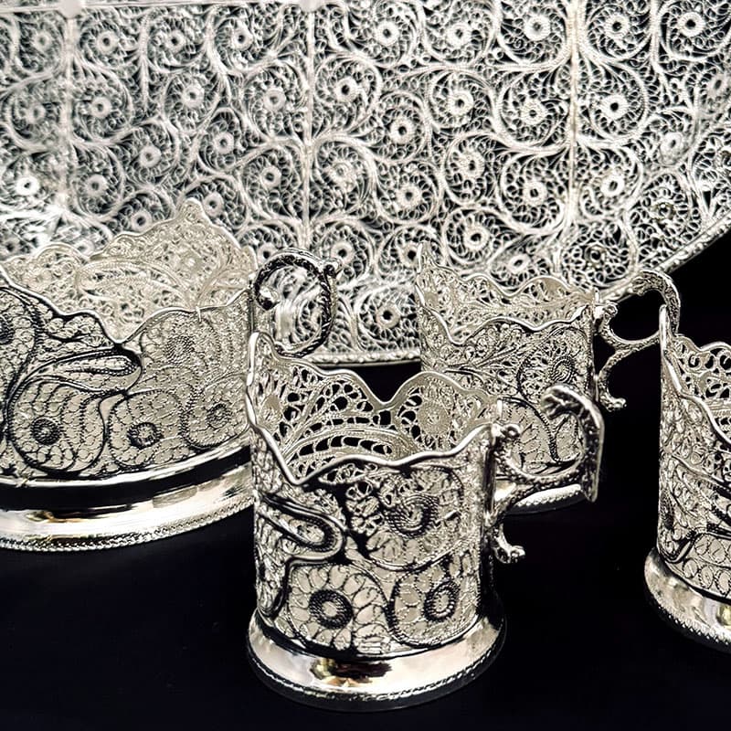 سرویس پذیرایی لوکس ملیله کاری (سینی، قندان و چای‌خوری) — تصویر ۷