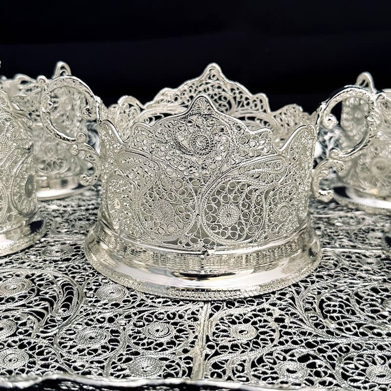 سرویس پذیرایی کلاسیک ملیله کاری (سینی، قندان و چای‌خوری) — تصویر ۸