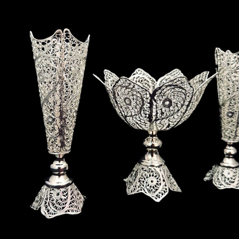 کاسه ملیله کاری شماره 1 و گلدان ملیله کاری تنه خمری — تصویر ۳