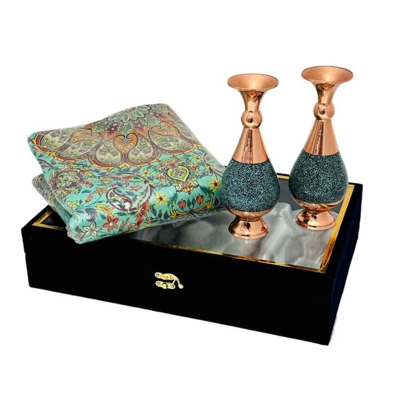 ست هدیه اداری ترمه و گلدان مس و فیروزه