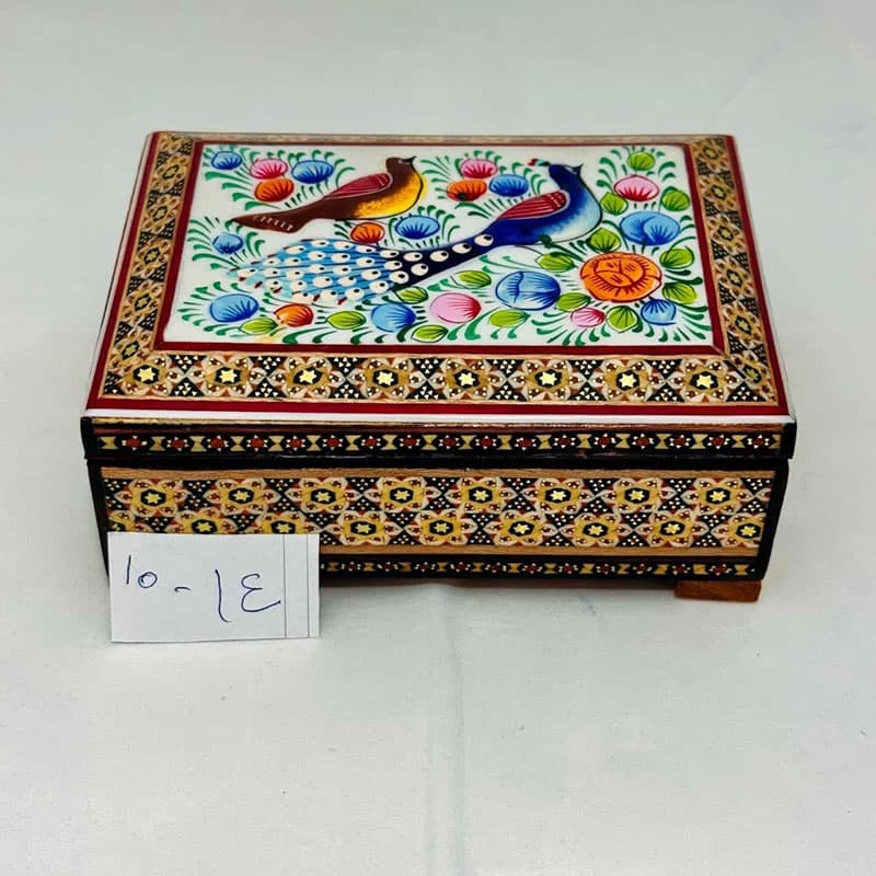 جعبه خاتم کاری استخونی مدل گل و بلبل 10در14 — تصویر ۳
