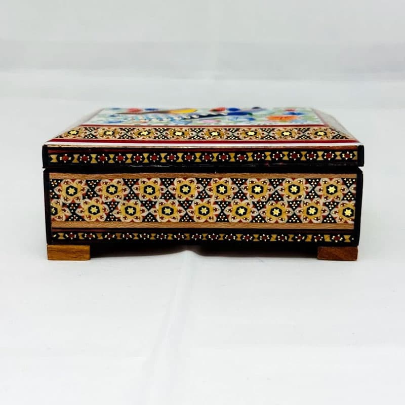 جعبه خاتم کاری استخونی مدل گل و بلبل 10در14 — تصویر ۷