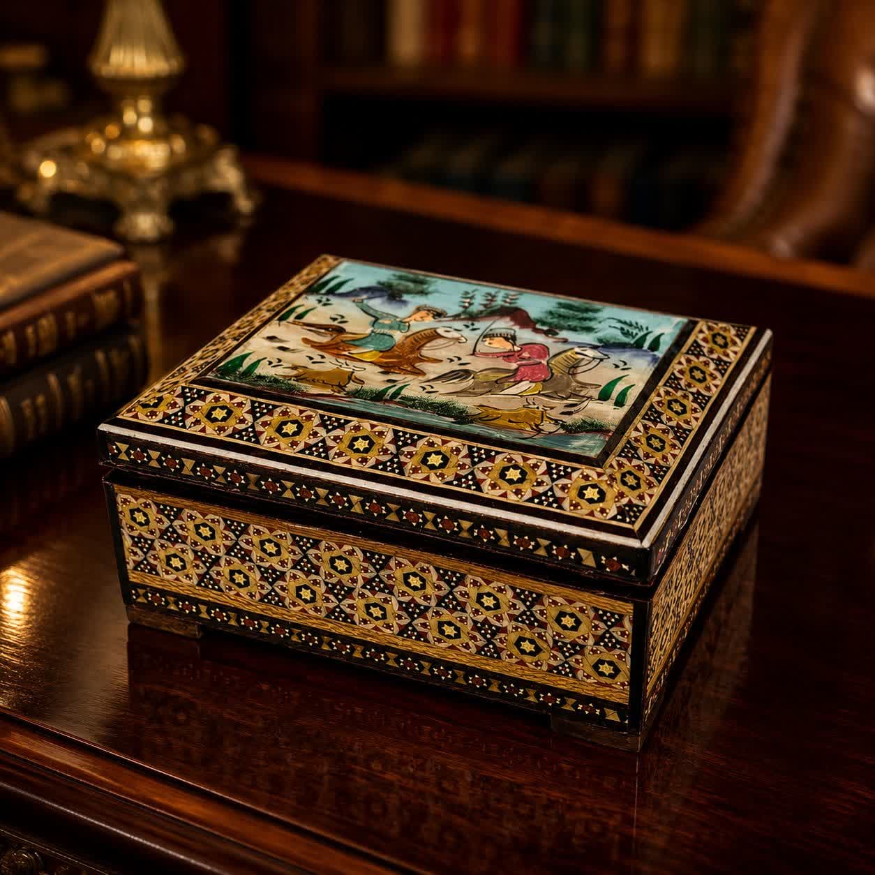 جعبه خاتم کاری استخونی مدل چوگان 10در12