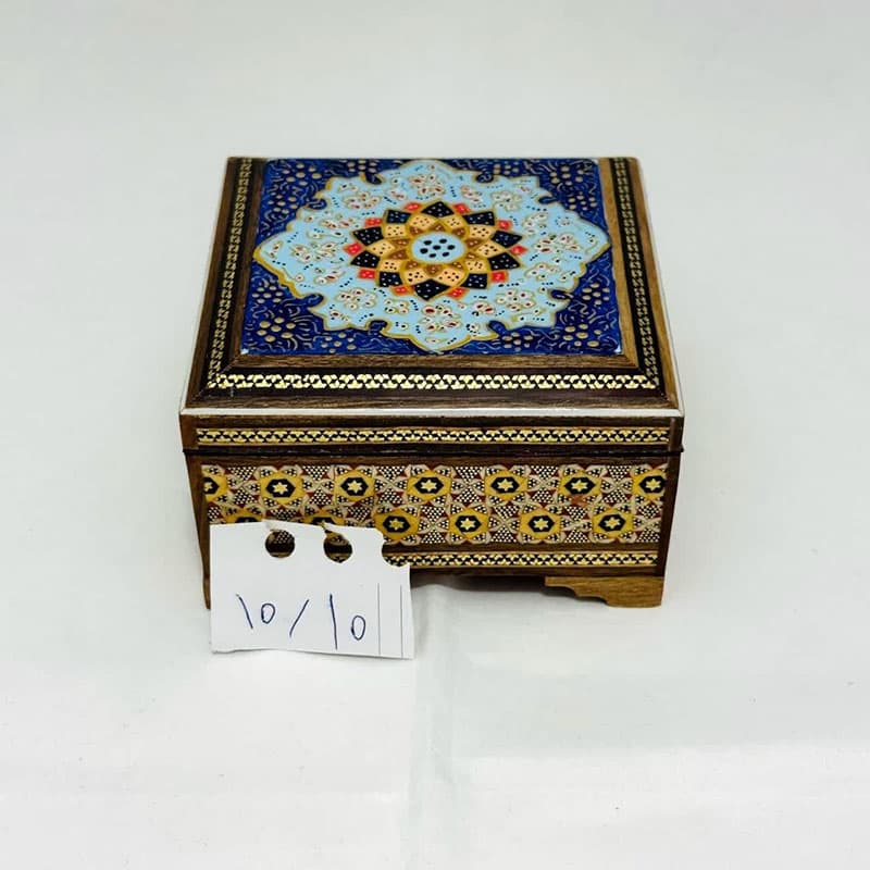 جعبه خاتم کاری پره وارو مدل تذهیب 10در10 — تصویر ۷